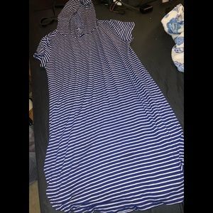 Blue and White Striped Hooded Tunic dress